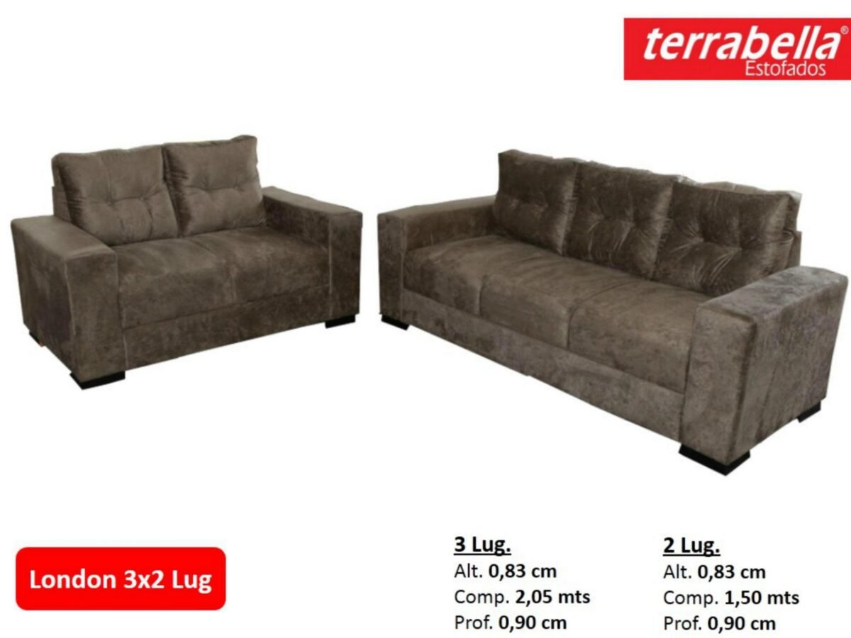 LONDON 3X2 LUG ESTOFADO (SOFÁ) TERRABELLA Colchões em Cuiabá e Sofás em Cuiabá Casa Bulhões